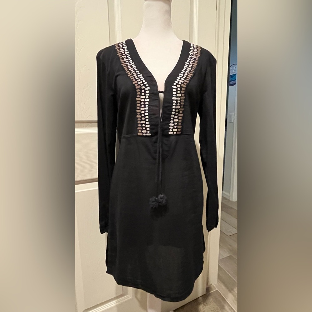 Athleta Swim Coverup Kaftan Tunic Black Dress